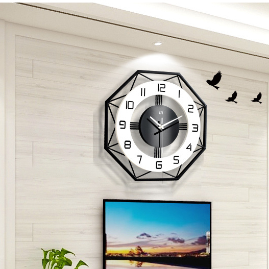 Đồng hồ treo tường hình bát giác đen trắng