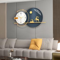 Đồng hồ treo tường cặp hươu tài lộc size lớn 80cm x 38cm