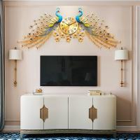 Đồng hồ con công đôi ngang size lớn treo trên tivi, treo tường rộng 140cm x48cm